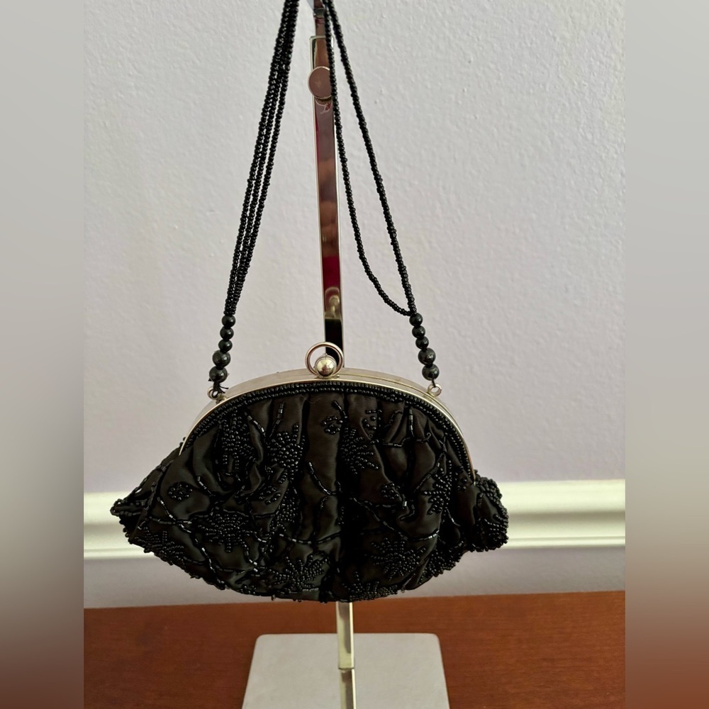 Vintage La Regale Black Beaded Evening Bag | Glam 1950s Formal Handbag